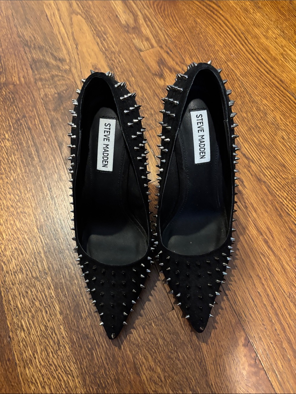 Steve Madden Black Pointed Spike-Embellished Heels